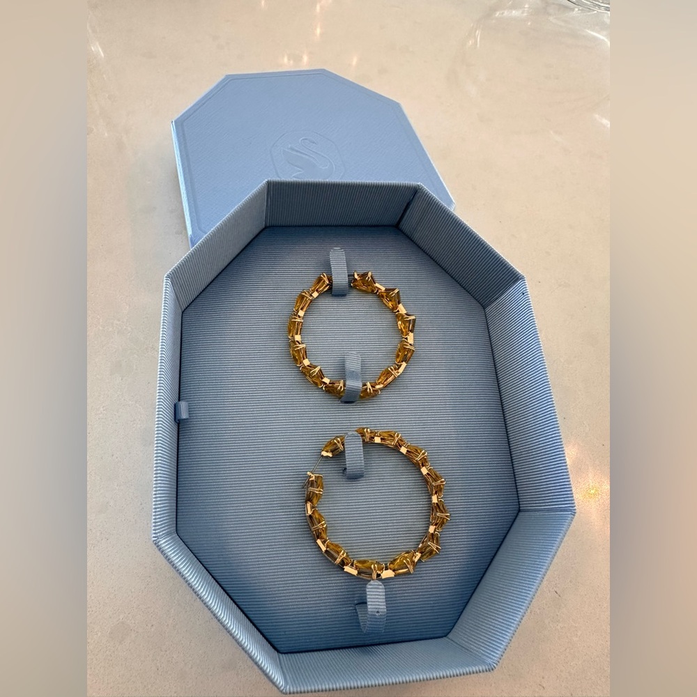 Swarovski Ortyx Earrings Hoops Large Yellow Gold Crystals